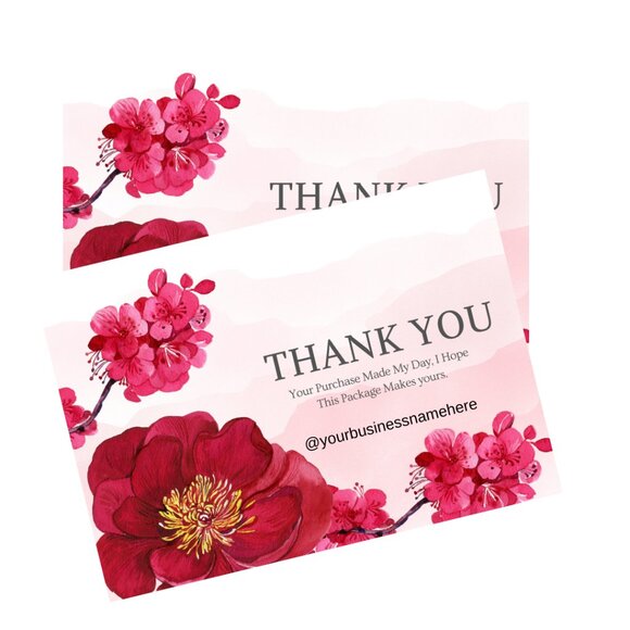Other - Pink Red Floral Thank You Card